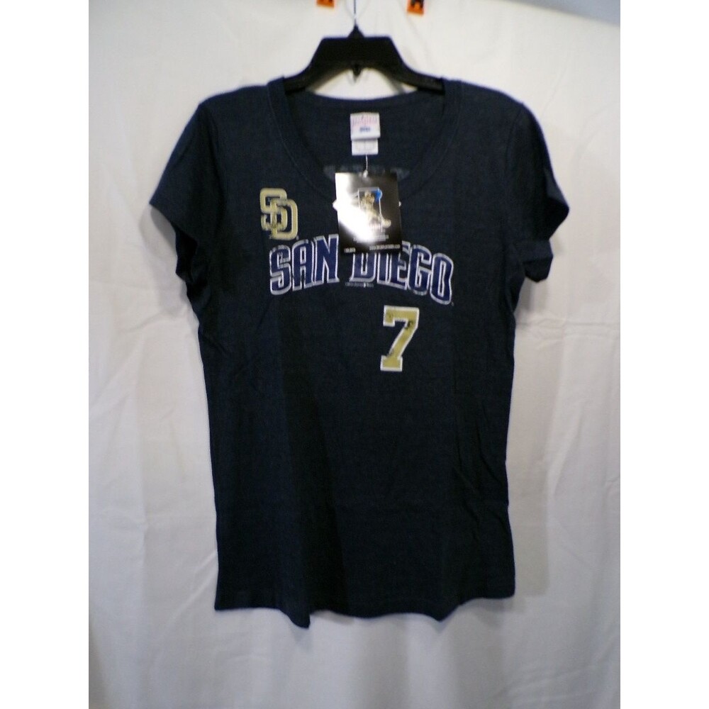 Majestic Women's San Diego Padres V-Neck Jersey T-Shirt XL Navy #7 - Picture 1 of 4